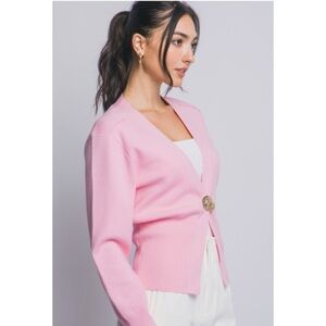 1172 • Pink Viscose Blend Single Gold Organic Button Cardigan